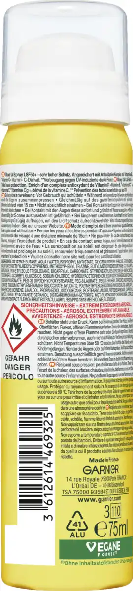 Bild 2 von Garnier Vitamin C* Glowy UV Over Make-Up Sonnenspray LSF 50+, 75 ml