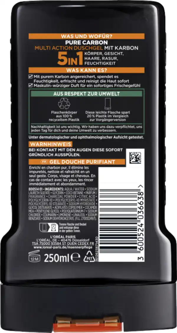 Bild 2 von L’Oréal Paris men expert Duschgel & Shampoo Pure Carbon mit Karbon 5in1, 250 ml