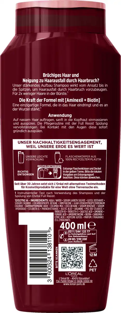 Bild 2 von L’Oréal Paris Elvital Full Resist Stärkendes Aufbau Shampoo, 400 ml