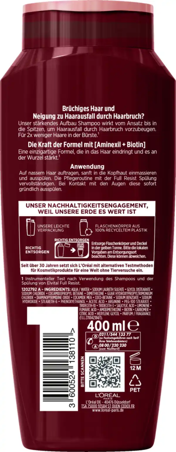 Bild 2 von L’Oréal Paris Elvital Full Resist Stärkendes Aufbau Shampoo, 400 ml