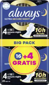 Always Ultra Secure Night Binden mit Flügeln Gr. 4 BigPack