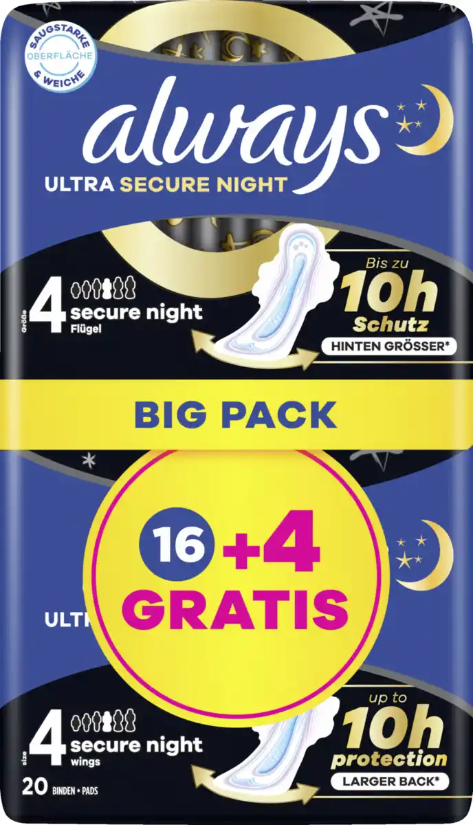 Bild 1 von Always Ultra Secure Night Binden mit Flügeln Gr. 4 BigPack