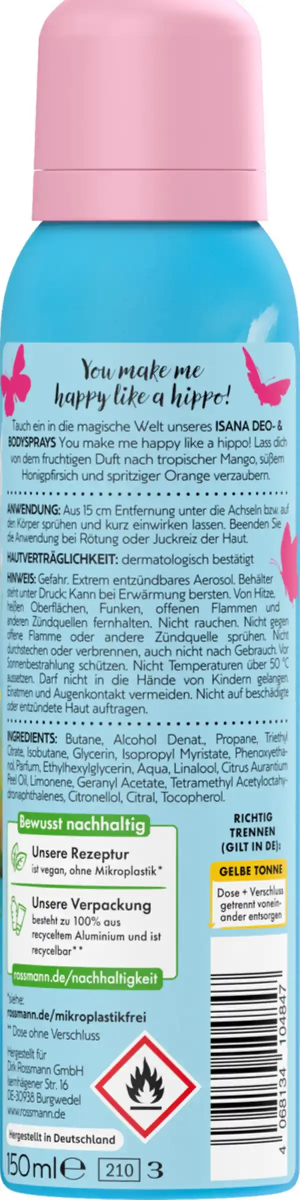 Bild 2 von ISANA Deo- & Bodyspray You make me happy like a hippo, 150 ml