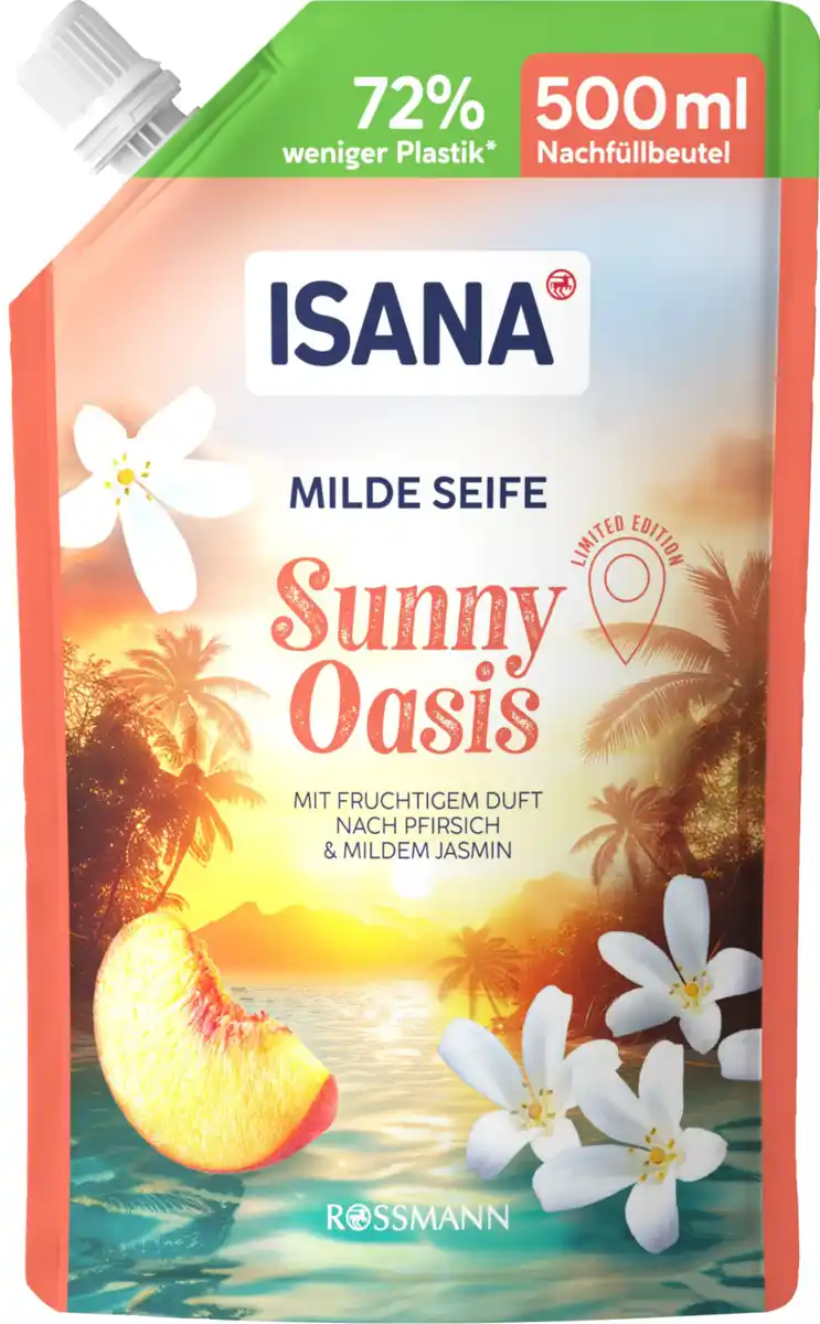 Bild 1 von ISANA Milde Seife Pfirsich & Jasmin, 500 ml