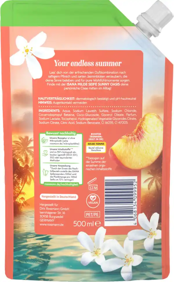 Bild 3 von ISANA Milde Seife Pfirsich & Jasmin, 500 ml