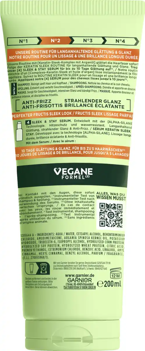 Bild 2 von Garnier Fructis Keratin Sleek Spülung, 200 ml