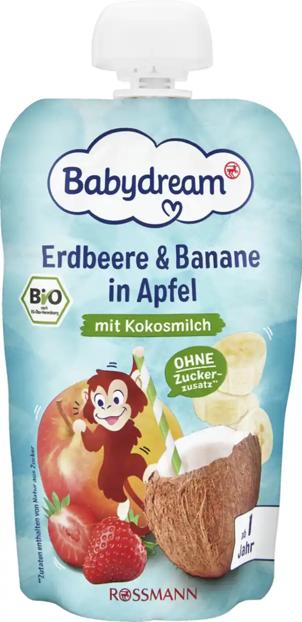 Bild 1 von Babydream Bio Erdbeere & Banane in Apfel mit Kokosmilch, 100 g
