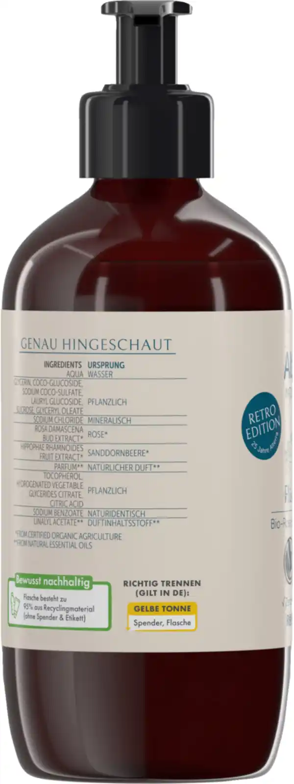Bild 3 von Alterra NATURKOSMETIK Flüssigseife Bio-Rose & Bio-Sanddorn Retro Edition, 350 ml