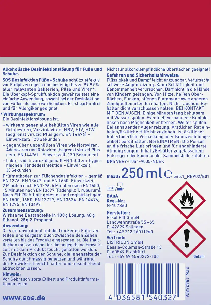 Bild 2 von SOS Desinfektion Füße & Schuhe, 250 ml
