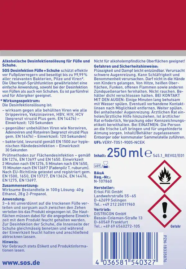 Bild 2 von SOS Desinfektion Füße & Schuhe, 250 ml