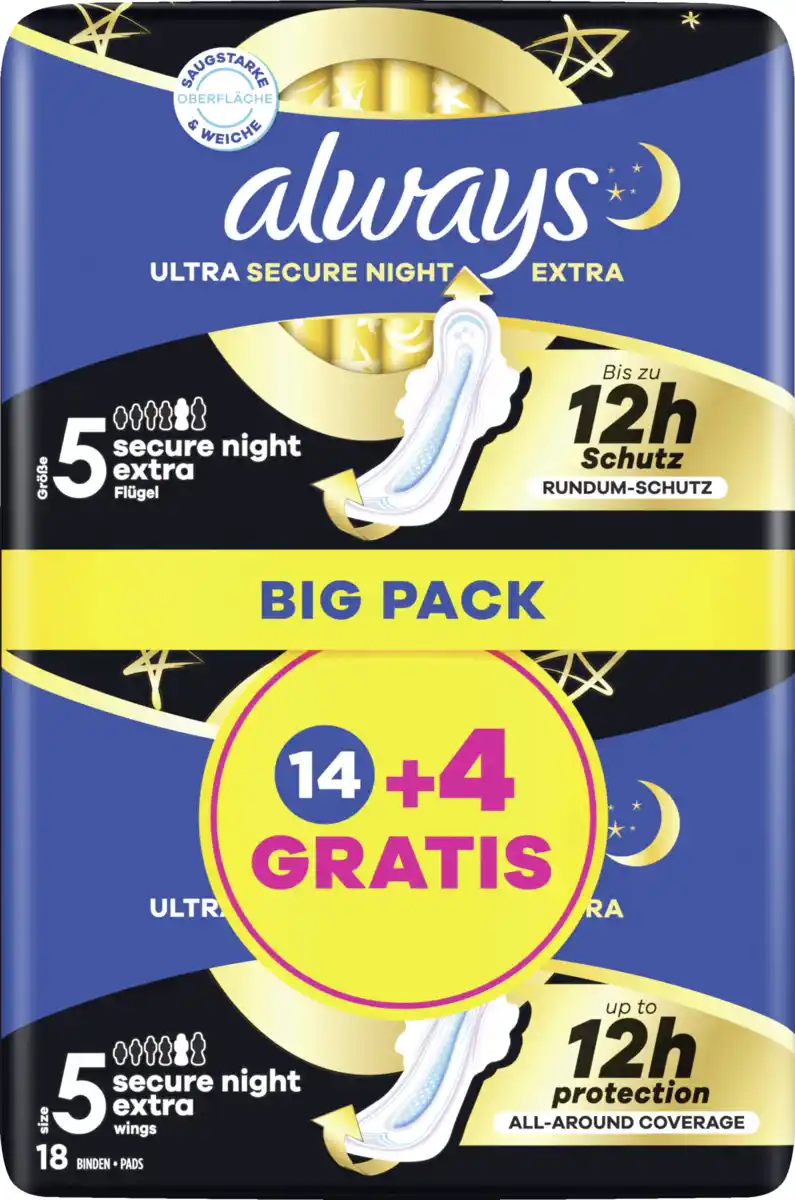 Bild 1 von Always Ultra Secure Night Extra Binden mit Flügeln Gr. 5 BigPack