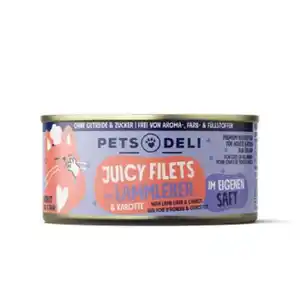 Pets Deli Nassfutter Katze Adult Juicy Filets Huhn mit Lammleber und Karotte 12x70 g