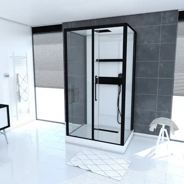 Bild 1 von Aurlane Komplettdusche 'Phantom 3' mit Schiebetür schwarz 115 x 90 x 215 cm