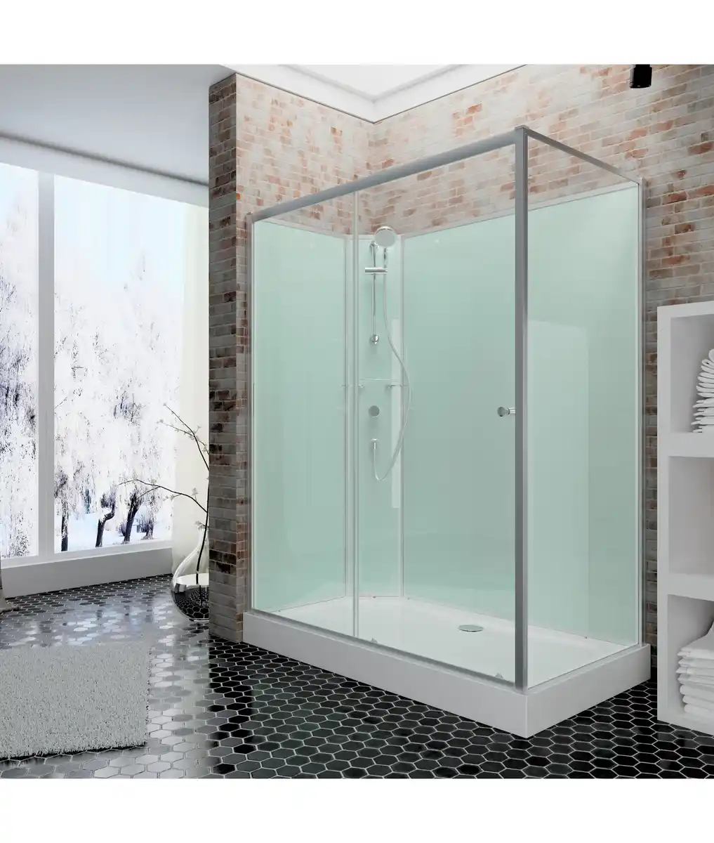 Bild 1 von Schulte Eckdusche mit Schiebetür 'Ibiza' links, vollgerahmt, light-green, 140 x 204 x 90 cm