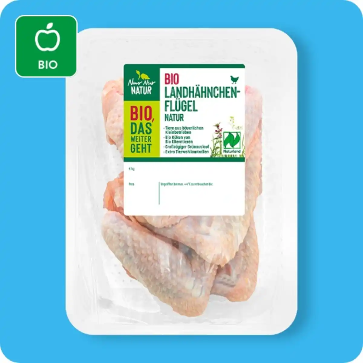 Bild 1 von NUR NUR NATUR Bio-Landhähnchen-Flügel⁶, Gewürzt (100 % natürliche Inhaltsstoffe) oder Natur