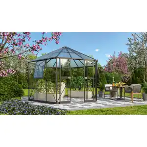 Vitavia Gewächshaus 'Galaxis 9000' 383 x 336 cm mit 3 mm Sicherheitsglas/6 mm Hohlkammerplatten schwarz