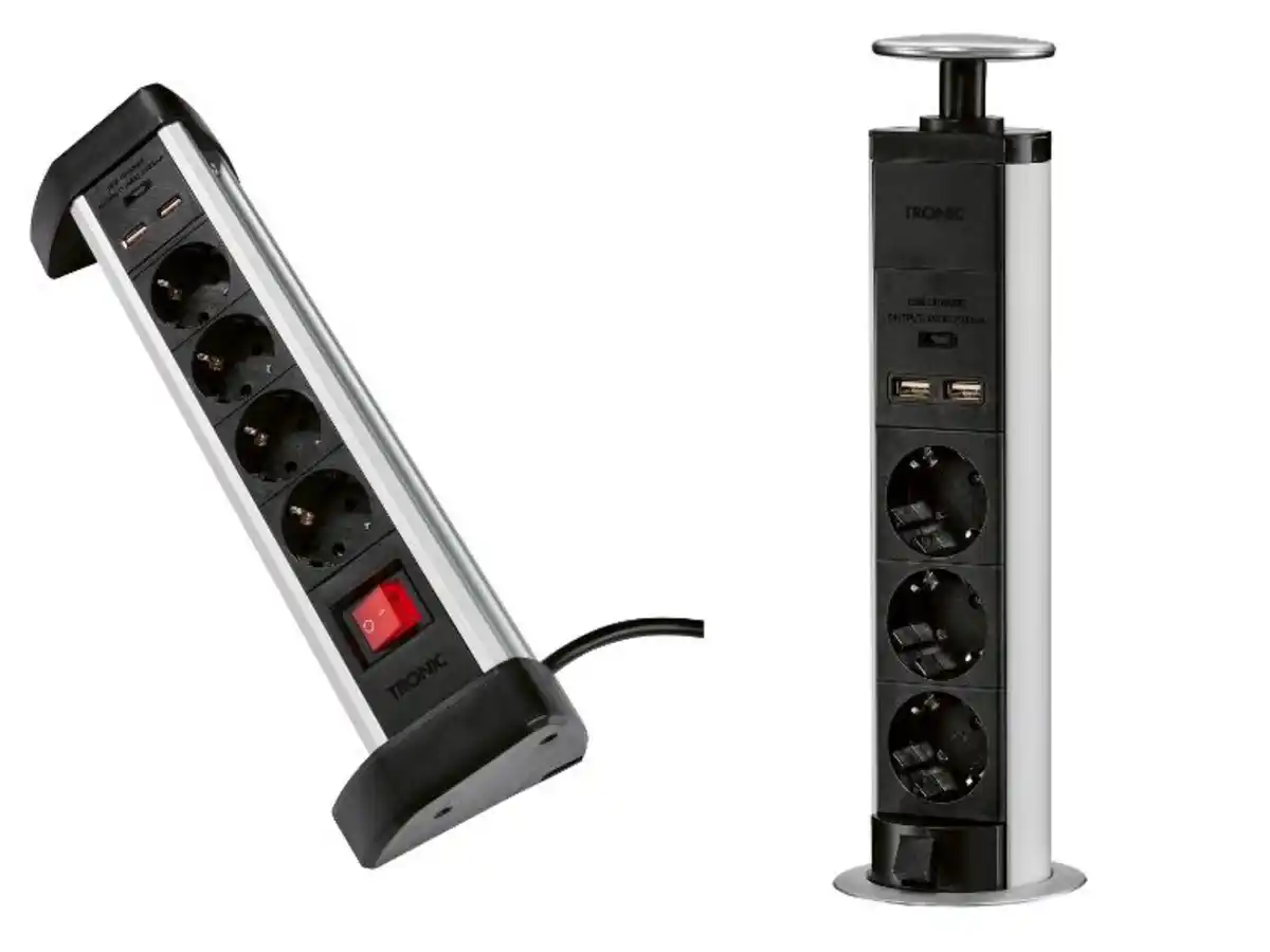 Bild 1 von TRONIC® Alu-Tischsteckdosenleiste mit USB-A-Ladeanschlüssen