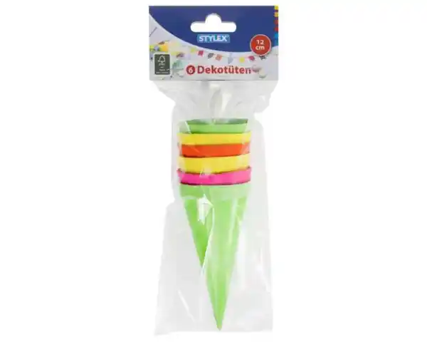 Bild 1 von Mini-Schultüten blanko zum Dekorieren 12 cm rund neonfarben 6er