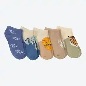 Kinder-Sneaker-Socken mit Tiermuster, 5er-Pack