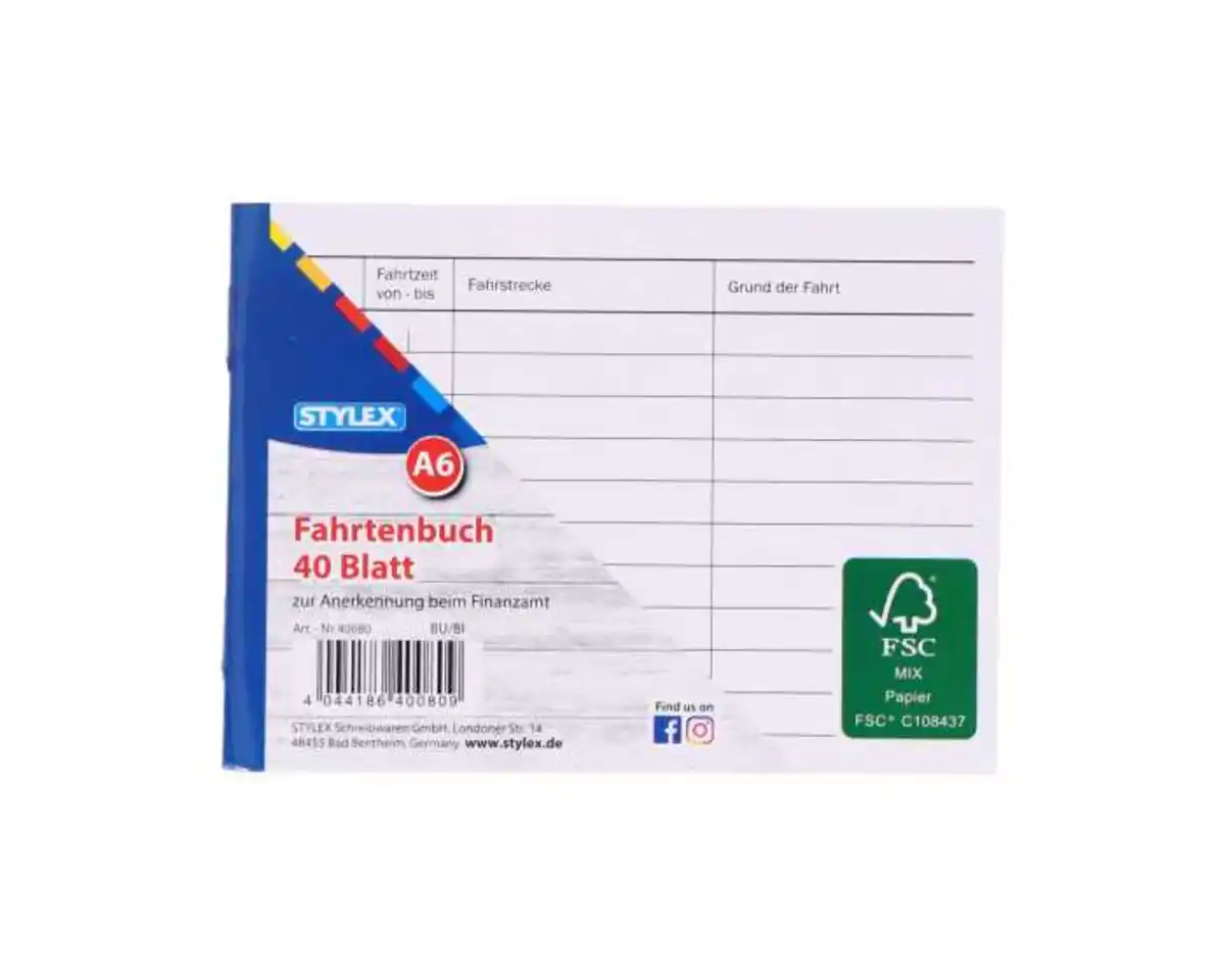 Bild 1 von STYLEX®  Fahrtenbuch DIN A6 40 Blatt