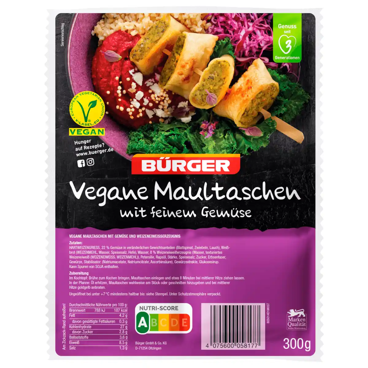 Bild 1 von Bürger Vegane Maultaschen 300g