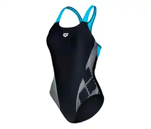 arena Feel Damen Badeanzug Swim Pro Back Bustier, BLACK-TURQUOISE