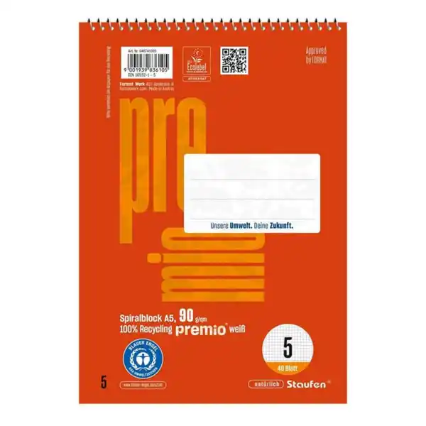 Bild 1 von Staufen - Premium Spiralblock - DIN A5 - Lineatur 5 - 40 Blatt
