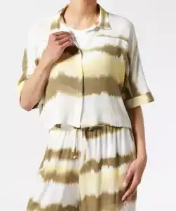 Kurzarmbluse Batik, khaki bedruckt