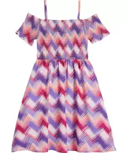 Kleid mit Carmen-Ausschnitt, hellrosa bedruckt