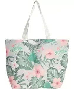 Strandtasche mit floralem Muster, grau/grün