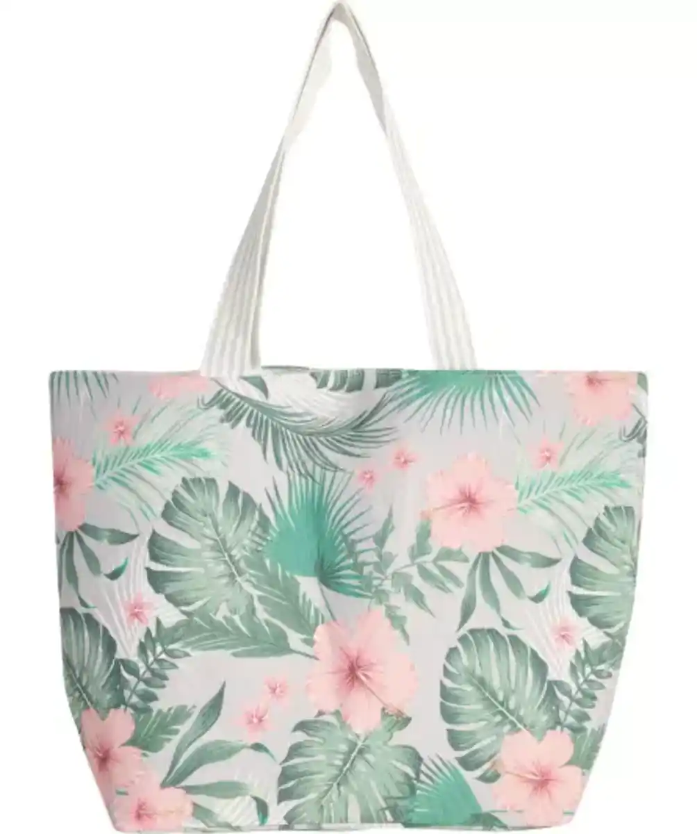 Bild 1 von Strandtasche mit floralem Muster, grau/grün