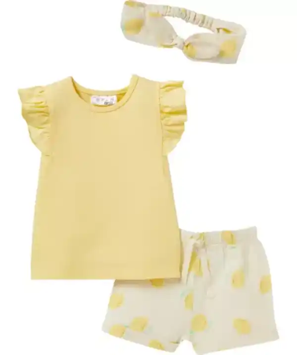 Bild 1 von Musselin-Stirnband + T-Shirt + Musselin-Shorts Zitronen, gelb