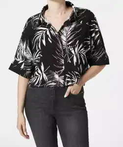 Bluse mit Palmenblättern, schwarz/weiß