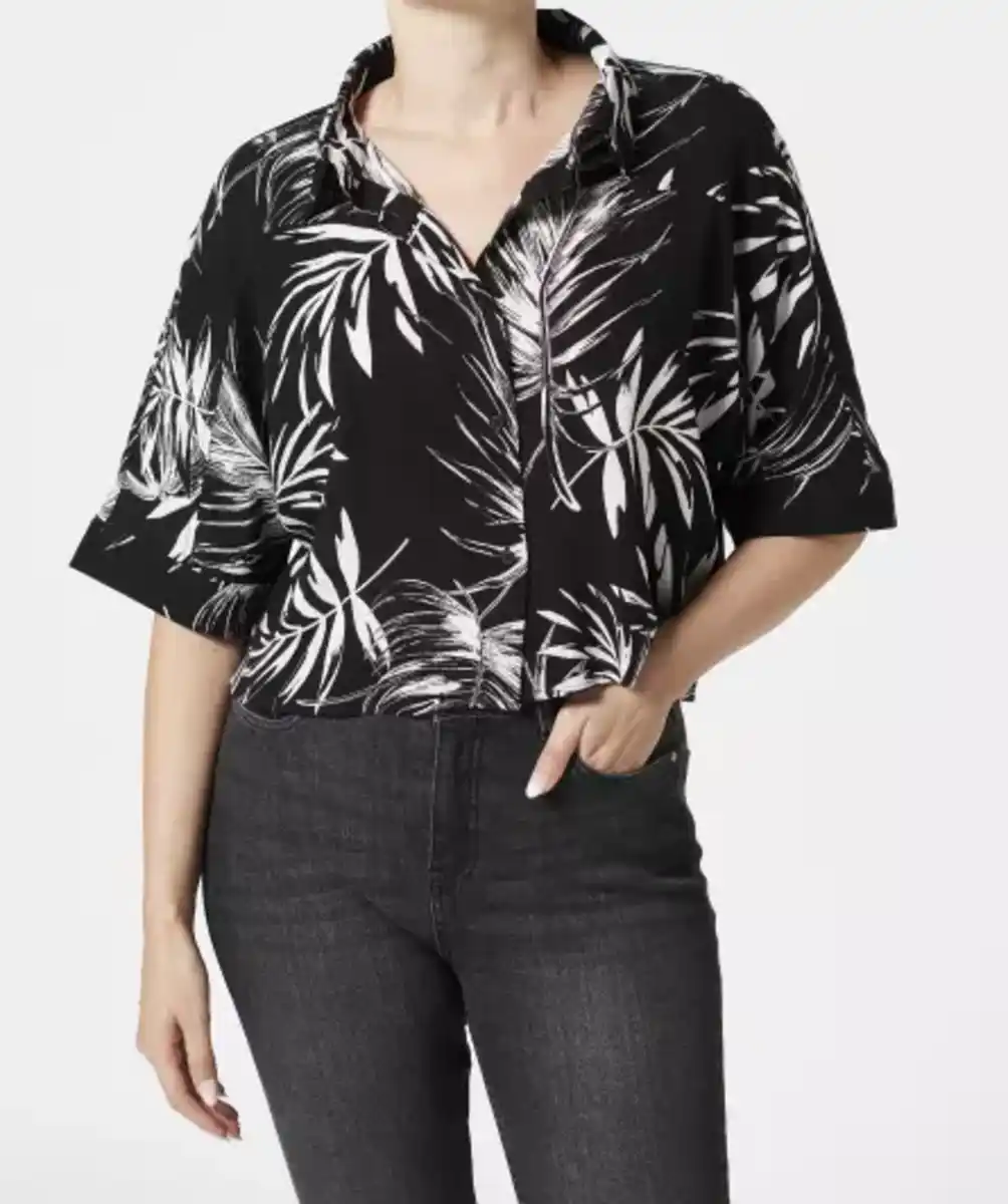 Bild 1 von Bluse mit Palmenblättern, schwarz/weiß