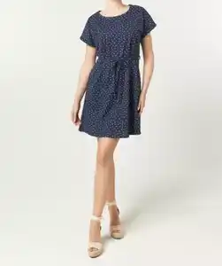Kleid mit Bindegürtel, dunkelblau/weiß