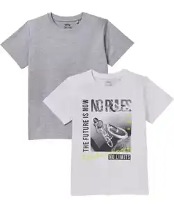 T-Shirts Rundhals, grau melange/weiß