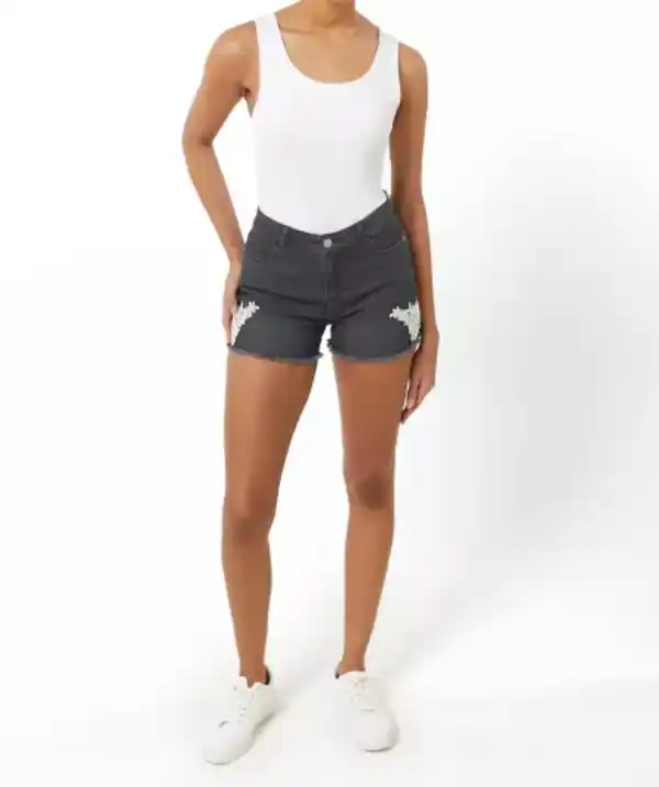 Bild 1 von Jeans-Shorts mit Spitze, Denim light grey
