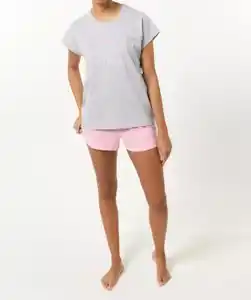 Kurzer Pyjama, Grau melange bedruckt