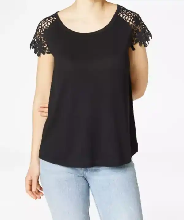 Bild 1 von T-Shirt mit Häkelspitze, schwarz