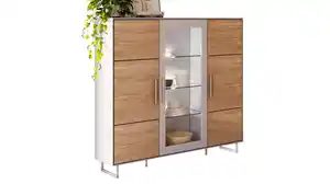 Highboard mit Glastür Eiche teilmassiv geölt 146 cm - KAI