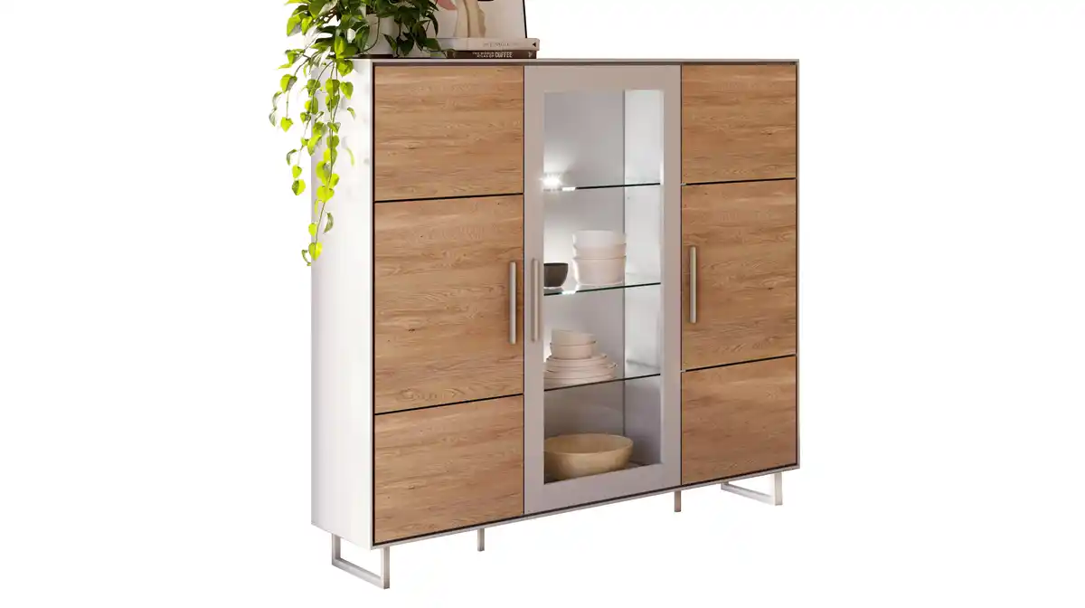 Bild 1 von Highboard mit Glastür Eiche teilmassiv geölt 146 cm - KAI