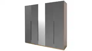 Kleiderschrank mit Spiegel grau hochglanz - Eiche 230 cm - SPOSAMI