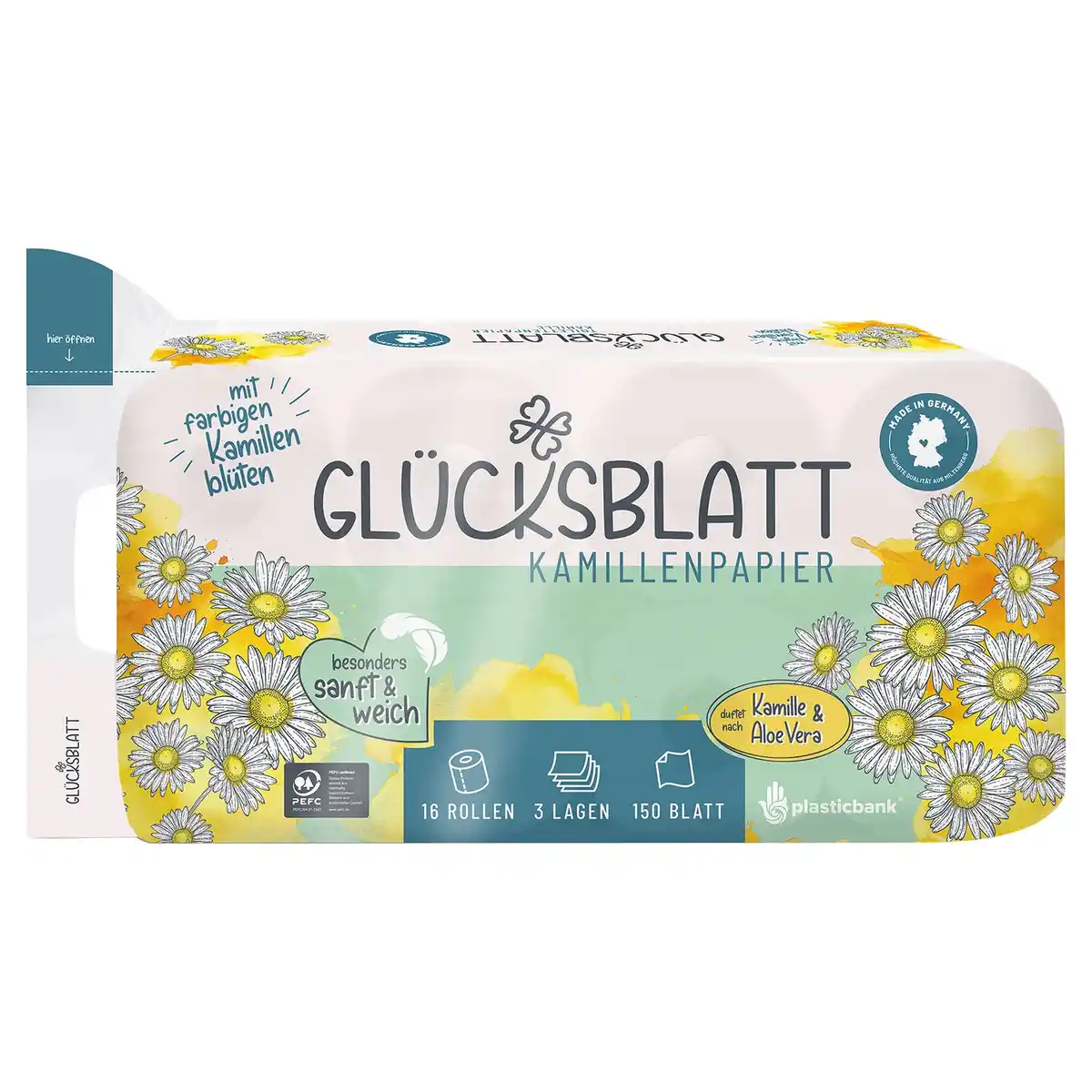Bild 1 von GLÜCKSBLATT Toilettenpapier Kamille 3-lagig, 16 x 150 Blatt