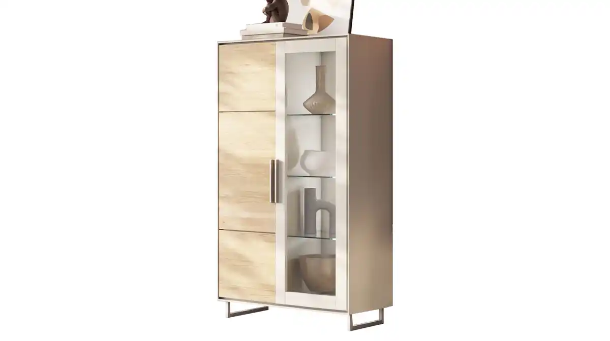 Bild 1 von Vitrine mit Glastür Eiche teilmassiv geölt Breite 102 cm - KAI