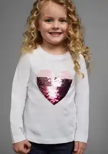 KIDSWORLD Langarmshirt für kleine Mädchen, mit Paillettenherz zum Wenden