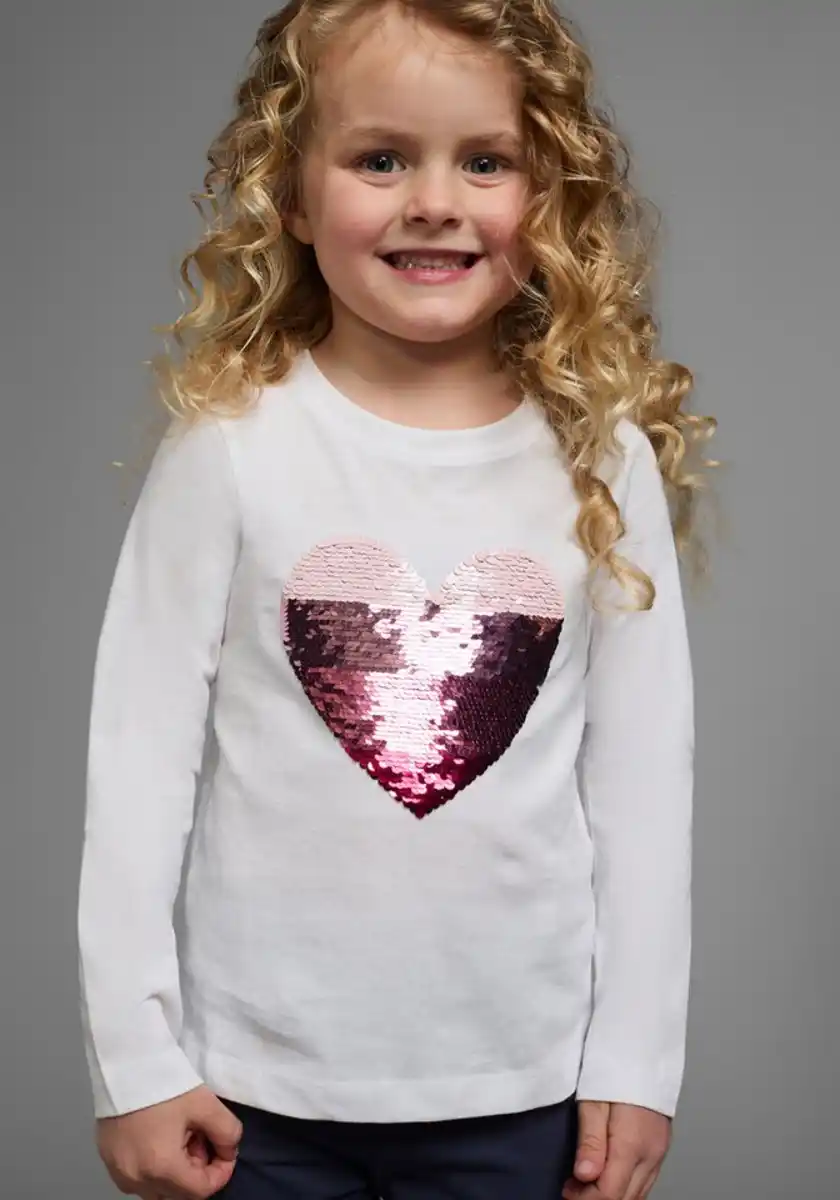 Bild 1 von KIDSWORLD Langarmshirt für kleine Mädchen, mit Paillettenherz zum Wenden