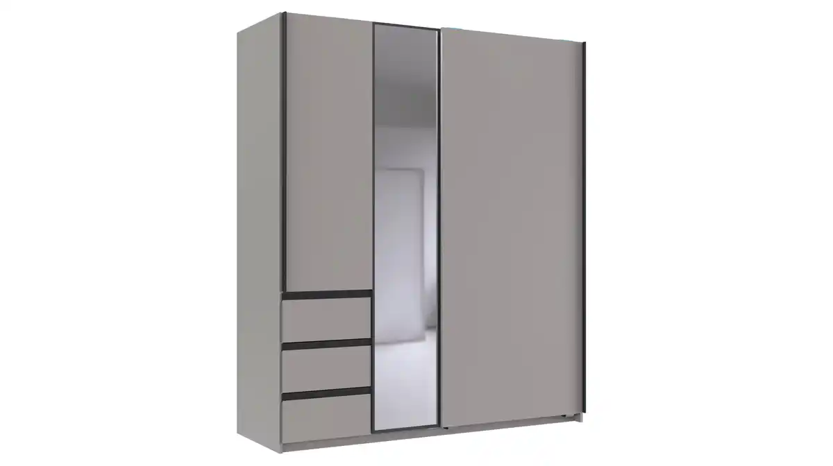 Bild 1 von Schwebetürenschrank grau mit Spiegel 168 cm 2-türig - STADE