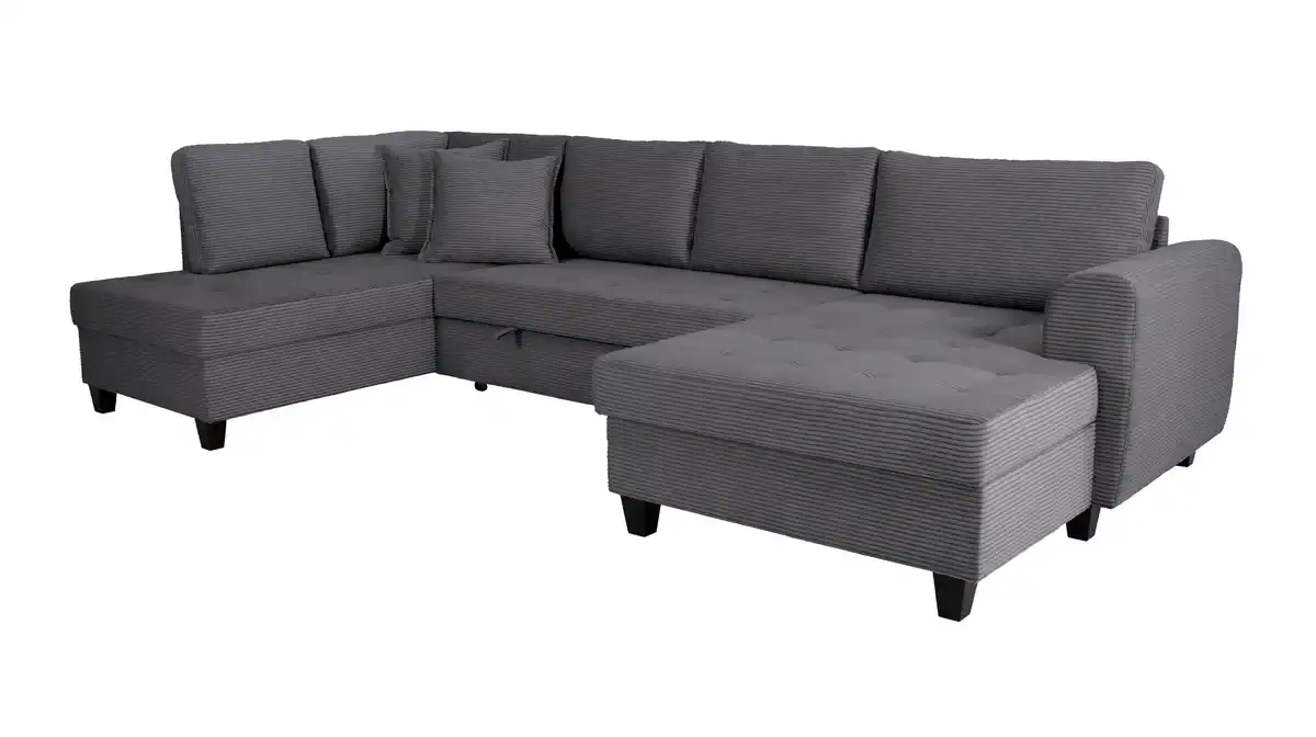 Bild 1 von Wohnlandschaft Schlaffunktion Cord grau Bettkasten 324 cm - MANDALIA