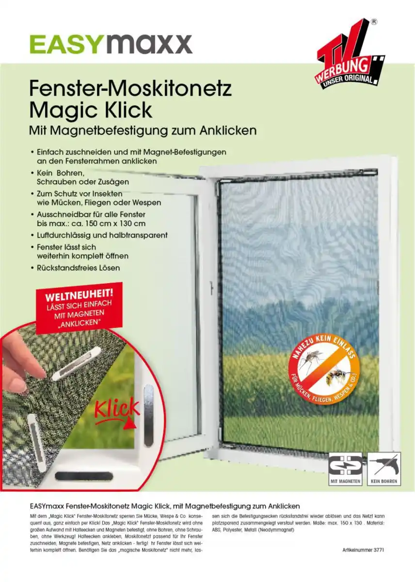 Bild 2 von EASYmaxx Moskitonetz 150x130cm schwarz für Fenster mit Magnetbefestigung