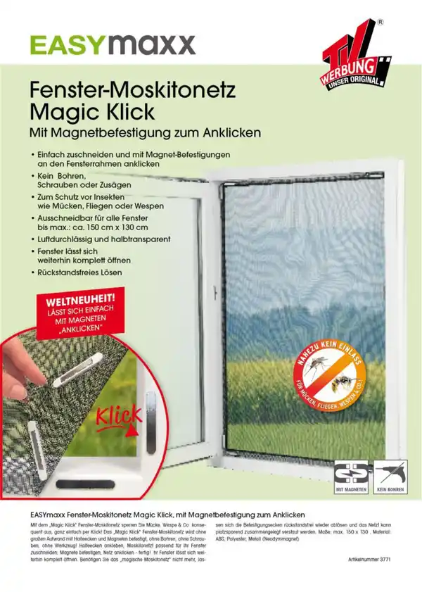 Bild 2 von EASYmaxx Moskitonetz 150x130cm schwarz für Fenster mit Magnetbefestigung